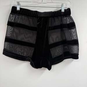 Catherine Coatney Velvet Mesh Short Womens XL Black Pull On High Waisted Striped